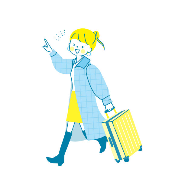 一个女人带着一个手提箱旅行的插图图片下载