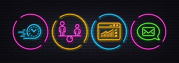 快速交付，网络流量和股权最小的线图标。对于web应用，打印。霓虹灯激光3d灯。向量图片下载