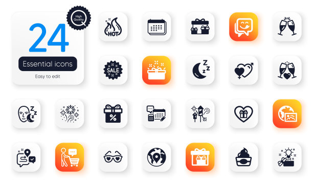 节假日平面图标集。网络照片，冰淇淋和折扣提供元素的网络应用程序。为设计。向量图片下载