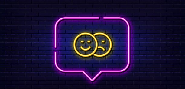 点赞和不喜欢线性图标。微笑标志。霓虹灯语音气泡。矢量图片下载