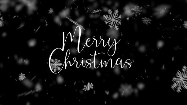 抽象的圣诞雪花背景。飘落的圣诞雪花图案落在孤立的黑色上。图片下载