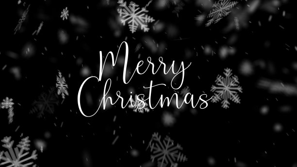 抽象的圣诞雪花背景。飘落的圣诞雪花图案落在孤立的黑色上。图片下载