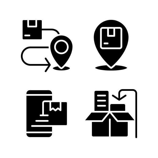 交付阶段的黑色字形图标设置在空白空间上图片下载