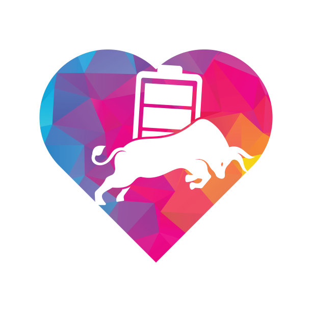 公牛电池心形概念矢量标志设计模板。图片下载