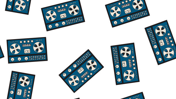 无缝模式无穷无尽的音乐音频卡带老式复古录音机复古潮人从70年代，80年代，90年代隔离在白色背景。矢量图图片下载