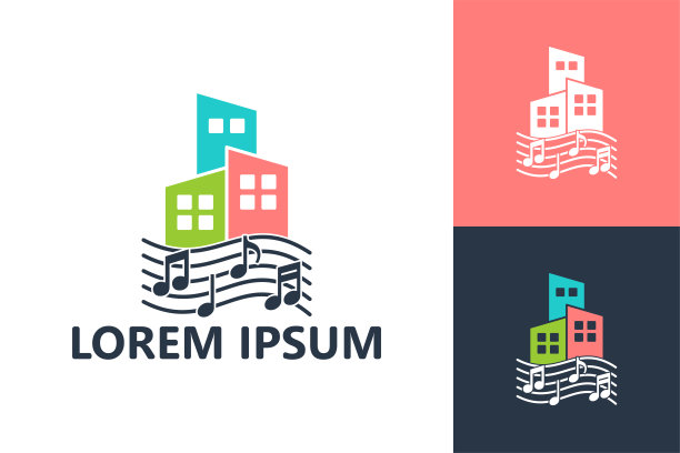 音乐小镇标志模板设计矢量图片下载