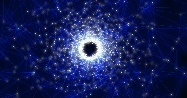 一个旋转明亮明亮的蓝色异常美丽的隧道螺旋数字三角形连接线三角化背景空间暗抽象图片下载