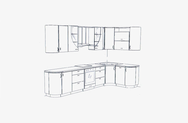 厨房家具的草图和尺寸图图片下载