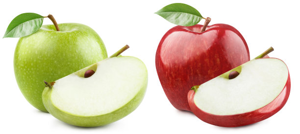 一套绿色和红色的苹果在白色图片下载