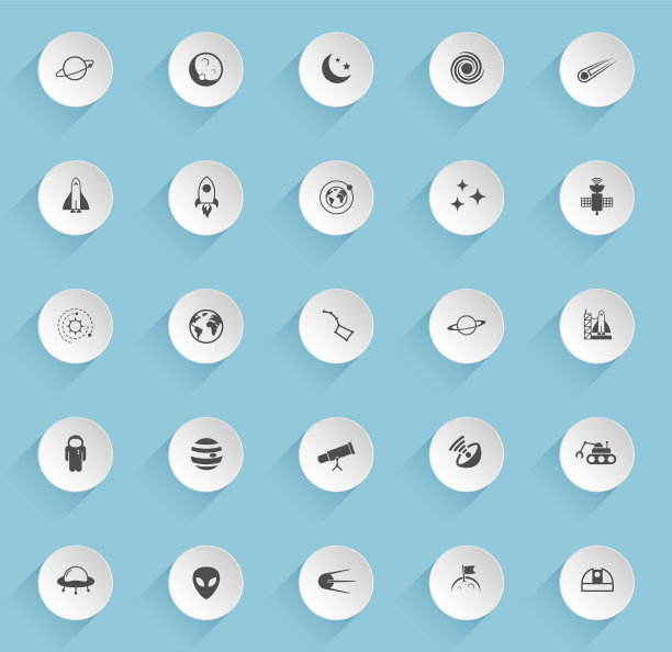 空间矢量图标在圆形蓬松的纸圈与透明的阴影在蓝色背景。空间股票矢量图标的网页，移动和用户界面设计图片下载