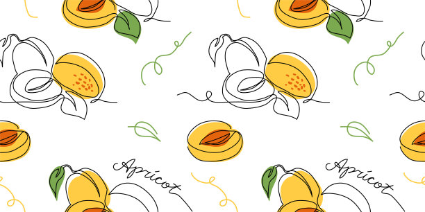 杏形矢量图案。一幅杏纹连续线条美术画图片下载