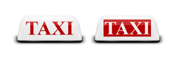 矢量3d现实的出租车车顶标志图标设置封闭隔离。白色和红色的法国出租车标志，出租车服务设计模板，模型。前视图图片下载