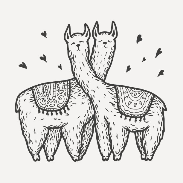 一对可爱的喇嘛羊驼相爱的心图片下载