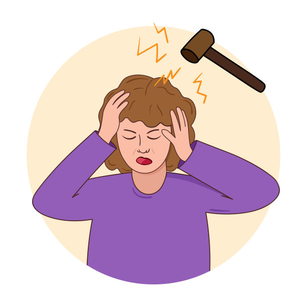 一个女孩因为压力而头疼。压力的情况。心理健康，压力和焦虑平面矢量设计现代插图图片下载