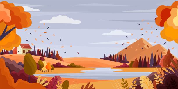 带湖的秋景素材图片