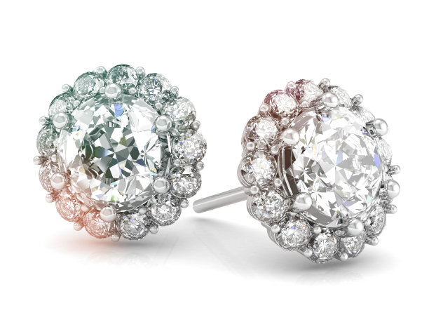 白色背景的漂亮耳环。3 d渲染。图片下载