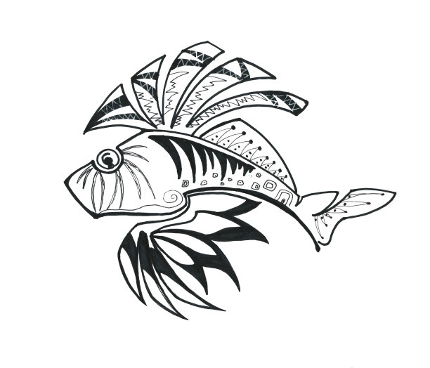 奇异的鱼。图形绘图。插图孤立在白色背景上。图片下载
