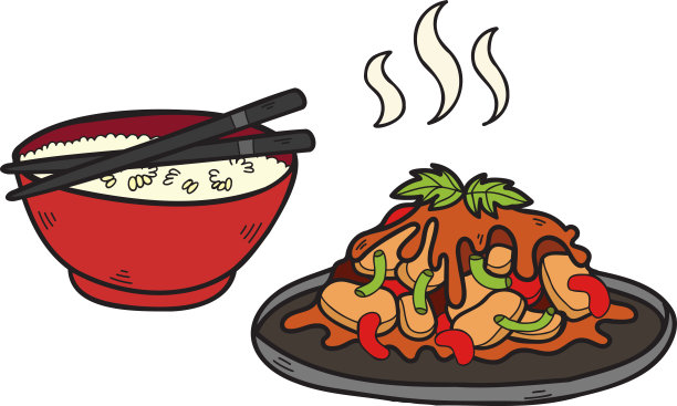 手绘炒菜饭中国和日本料理插图图片下载