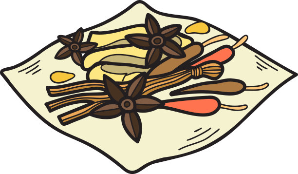 手绘中草药，中国和日本食物插图图片下载