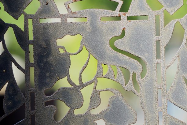 符拉迪沃斯托克的象征是一只老虎。海参崴的盾形纹章，镶在铁框里。符拉迪沃斯托克市的纹章和周围的绿色植物。图片下载