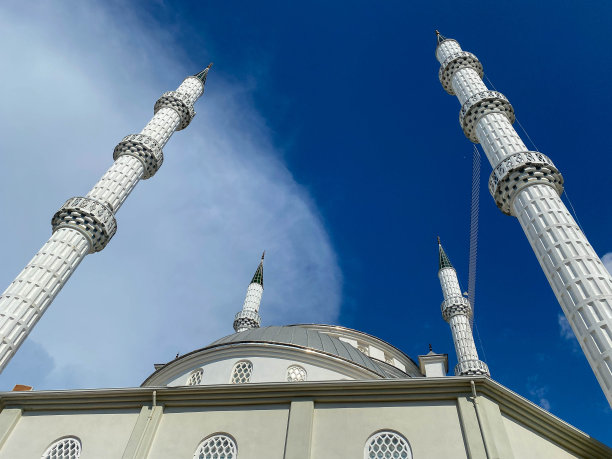 白色高塔清真寺热带度假地图片下载