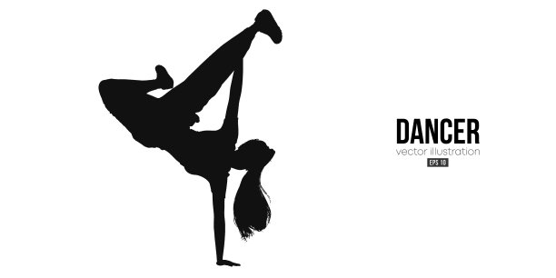 一个年轻的街舞舞者的抽象剪影，霹雳舞的女人孤立在白色背景上。矢量图图片下载