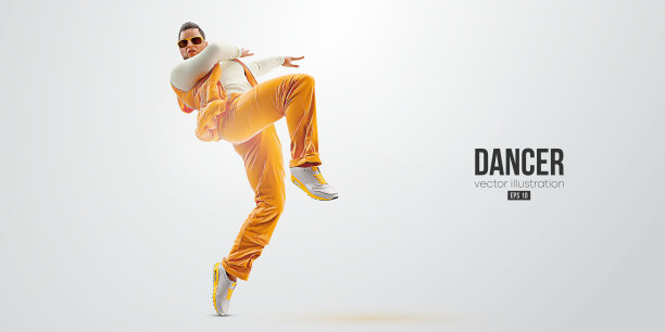 一个年轻的街舞舞者，霹雳舞男子孤立在白色背景的现实剪影。矢量图图片下载