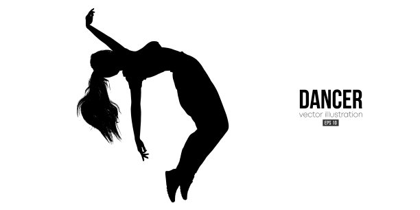 一个年轻的街舞舞者的抽象剪影，霹雳舞的女人孤立在白色背景上。矢量图图片下载