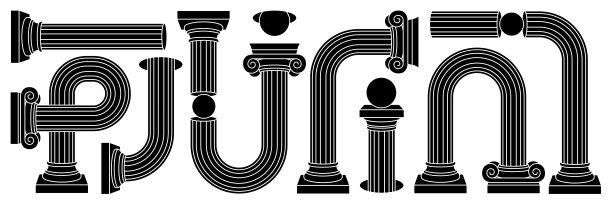 希腊古代柱，柱，基座轮廓现代风格。黑白两色。图片下载