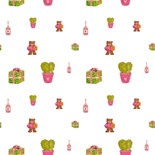 礼盒熊仙人掌爱图案水彩图片下载