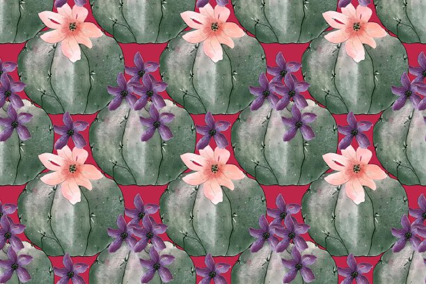 无缝模式与多肉植物和仙人掌花。水彩手绘插图。图片下载