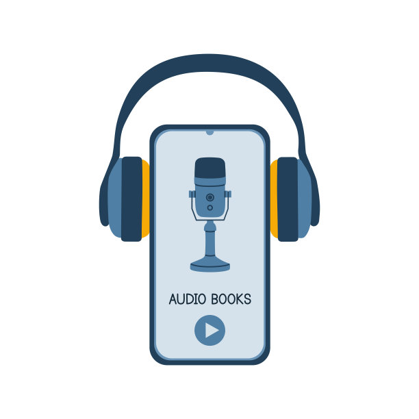 有声读物的概念。耳机和智能手机，屏幕上有麦克风。图片下载