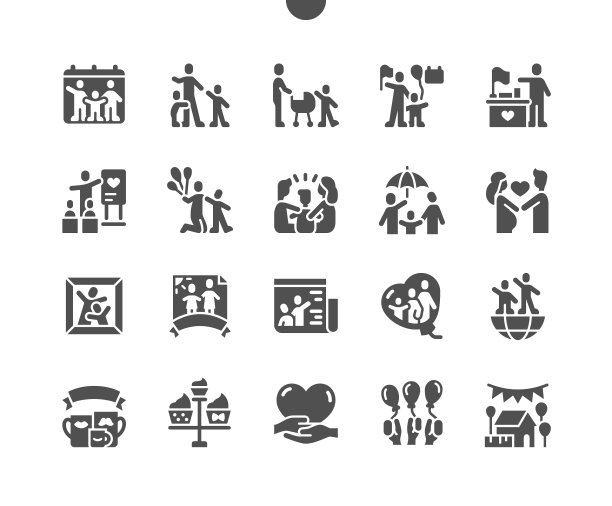 5月15日国际家庭日。纸杯蛋糕、气球和庆祝活动。日历。已婚夫妇。妈妈抱着宝宝。矢量立体图标。简单的象形图图片下载