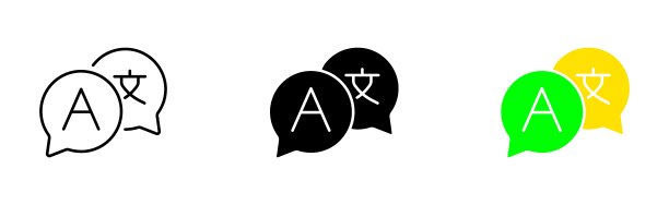 翻译器设置图标。解释器，翻译网站到您的语言，显示原始，选择语言，多语种。Versionist概念。矢量图标在直线，黑色和彩色风格的白色背景图片下载