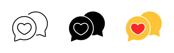 异地恋设置图标。视频通话，男人，语音泡泡与心，电话，会议网站，约会，约会。感情的概念。矢量图标在直线，黑色和彩色的风格图片下载