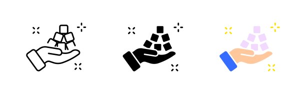 一把手与方糖线图标。甜，糖，甜，膳食，茶，咖啡，高品质，烹饪，食品。甜点的概念。矢量图标在直线，黑色和彩色风格的白色背景图片下载