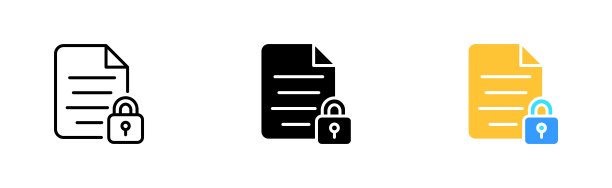 文件锁线图标。私人信息，个人数据，保护，密码，双重认证。国防的概念。矢量图标在直线，黑色和彩色风格的白色背景图片下载