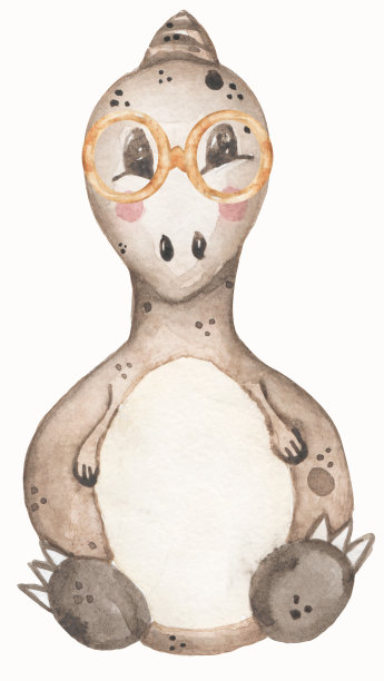 水彩恐龙插图的孩子，可爱的恐龙动物剪贴画，托儿所印刷图片下载