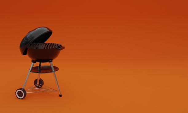 三维插图的烧烤架在一个橙色的背景与复制空间图片下载