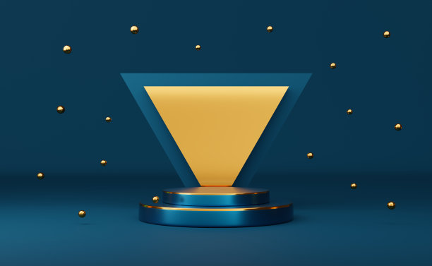 领奖台空几何形状在蓝色组成的现代舞台展示和极简主义的模型，抽象的展示背景，概念3d插图或3d渲染图片下载