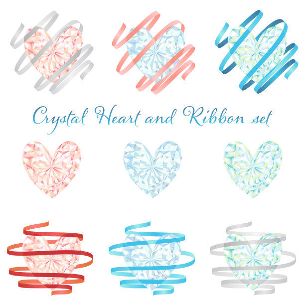 闪闪发光的心宝石和轻丝带矢量插图切割集图片下载