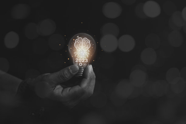 新科技灯泡牵手概念，互联网教育，在线课程，2023年在线学习概念图片下载