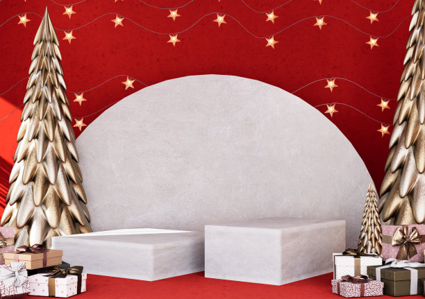 新年快乐在空白讲台上的产品与礼盒图片下载