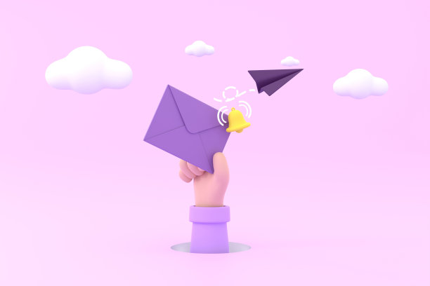 手持纸飞机的信封和发送通知图标铃。图片下载