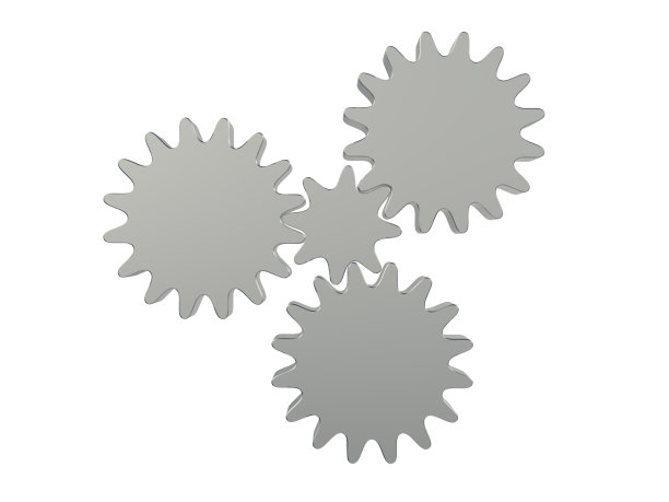 四个齿轮孤立在白色背景上。齿轮。图片下载