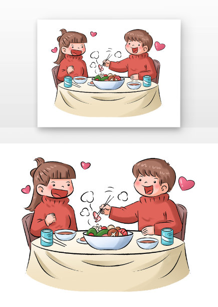 情人节卡通情侣聚餐图片下载