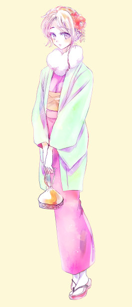 一个金发和服女人的全身照片图片下载