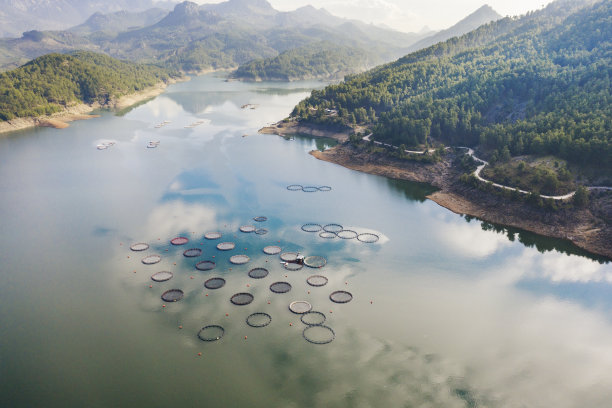 山湖和养鱼场图片下载