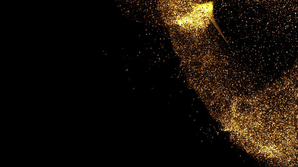 金粉被风吹散了。金颗粒的三维插图图片下载