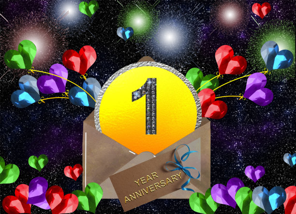 3d插图，1周年。节日背景上的金色数字。周年庆典、晚会海报或卡片图片下载
